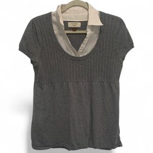 Y2K Sonoma Gray Layered Short Sleeve Babydoll Sweater